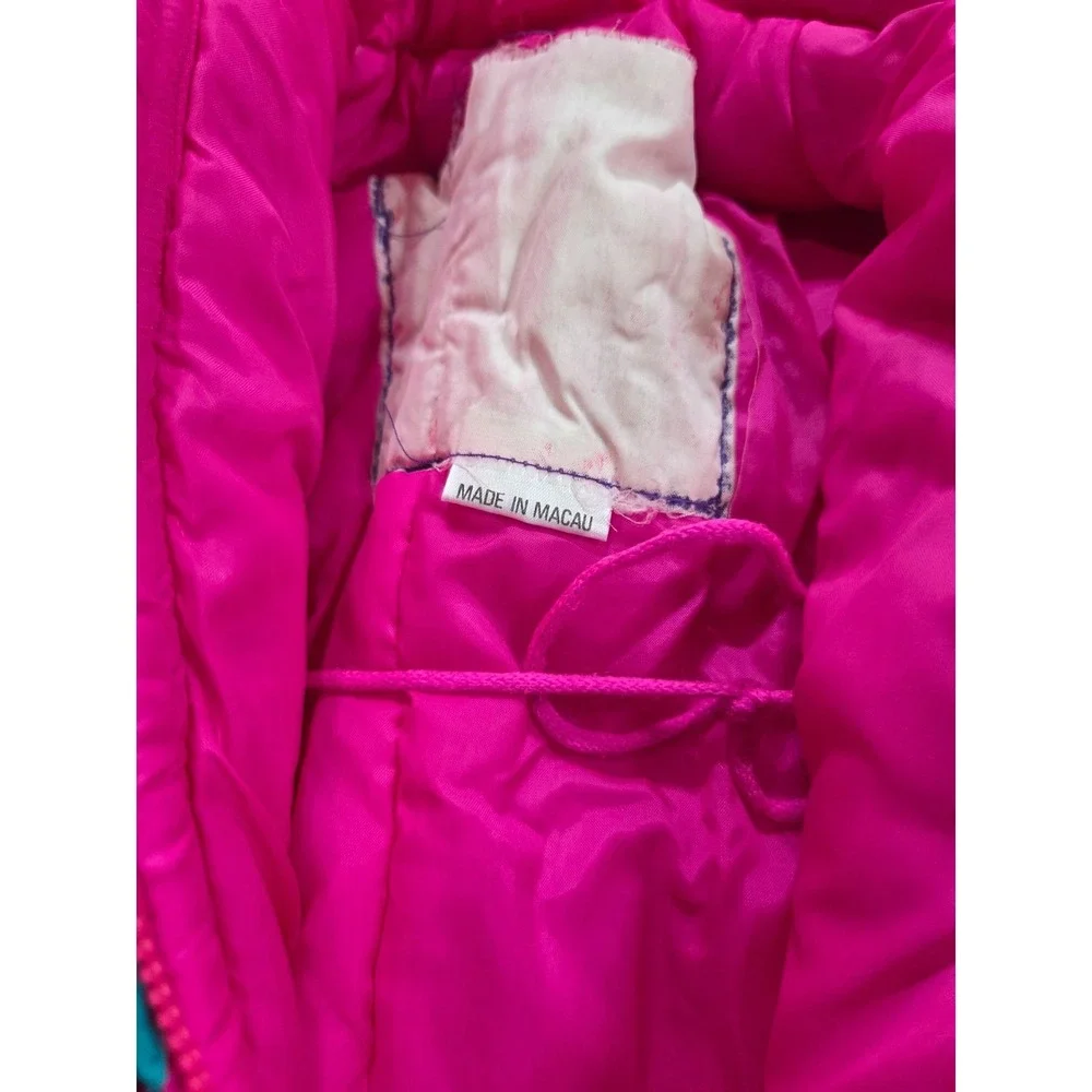 Vintage 80s 90s Snowsuit Baby Bunting Pink Insulated Hooded Lined + Mittens 18m